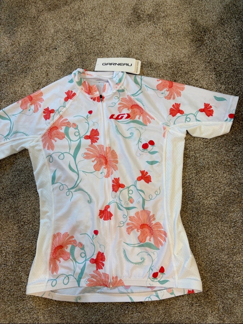 Garneau NWT, Women's Floral Cycling Jersey in White & Coral, medium - Picture 2 of 4